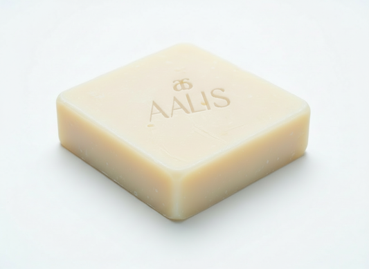 AALIS Soft Breath handcrafted cold-process soap with a stamped design.